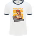 DJ Decks Vinyl Only Funny DJing Turntable Mens White Ringer T-Shirt White/Navy Blue