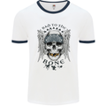 Bad to the Bone Biker Skull Angel Motorbike Mens White Ringer T-Shirt White/Navy Blue