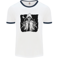 Grim Reaper Finger Flip Skull Biker Funny Mens White Ringer T-Shirt White/Navy Blue