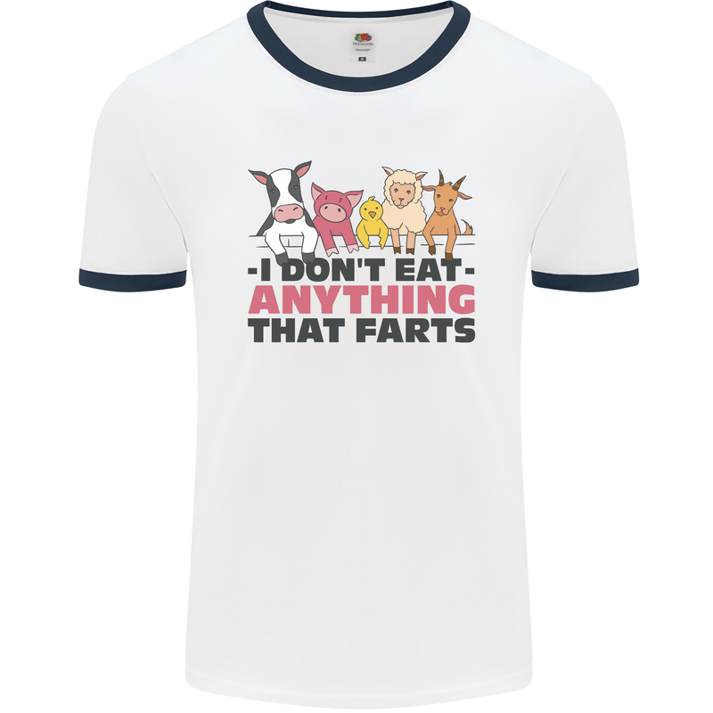 Anything That Farts Funny Vegan Vegetarian Mens Ringer T-Shirt White/Navy Blue