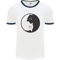 Yin Yang Cat Lover Funny Kitten Pet Mens White Ringer T-Shirt White/Navy Blue