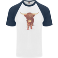 Highland Cattle Cow Scotland Scottish Mens S/S Baseball T-Shirt White/Navy Blue