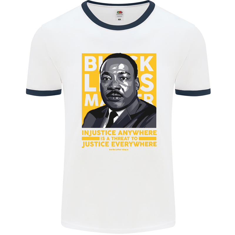 MLK Martin Luther King Black Lives Matter Mens White Ringer T-Shirt White/Navy Blue