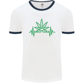 Weed Pulse Heart Cannabis Drugs ECG Mens White Ringer T-Shirt White/Navy Blue