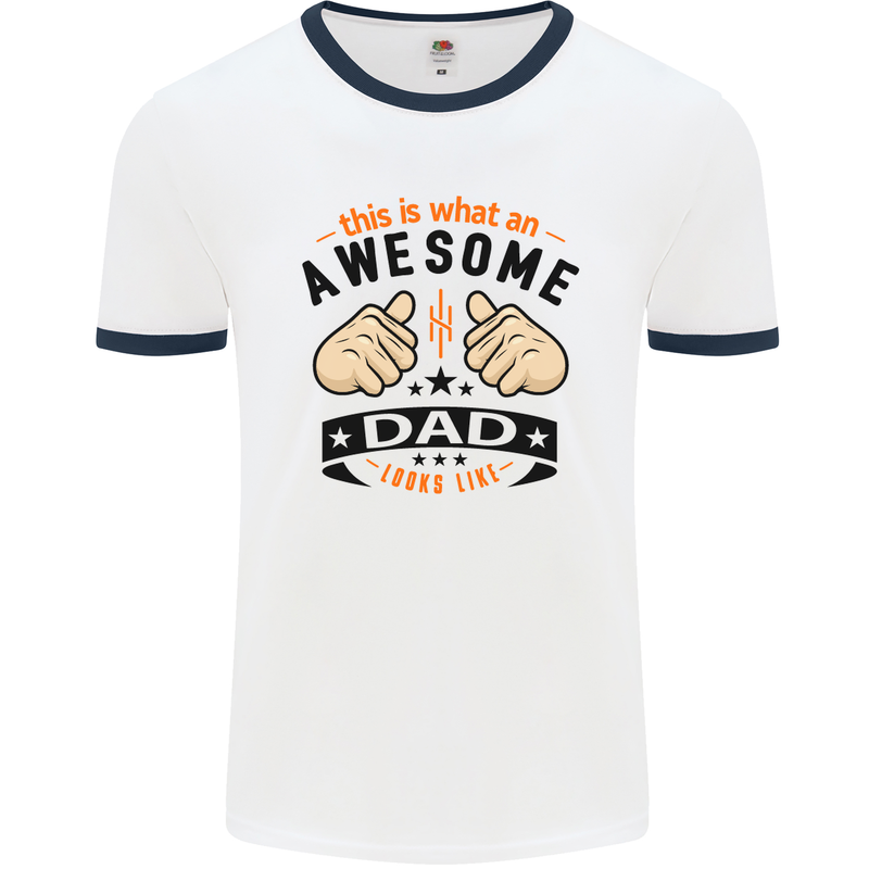 This Is What an Awesome Dad Mens White Ringer T-Shirt White/Navy Blue