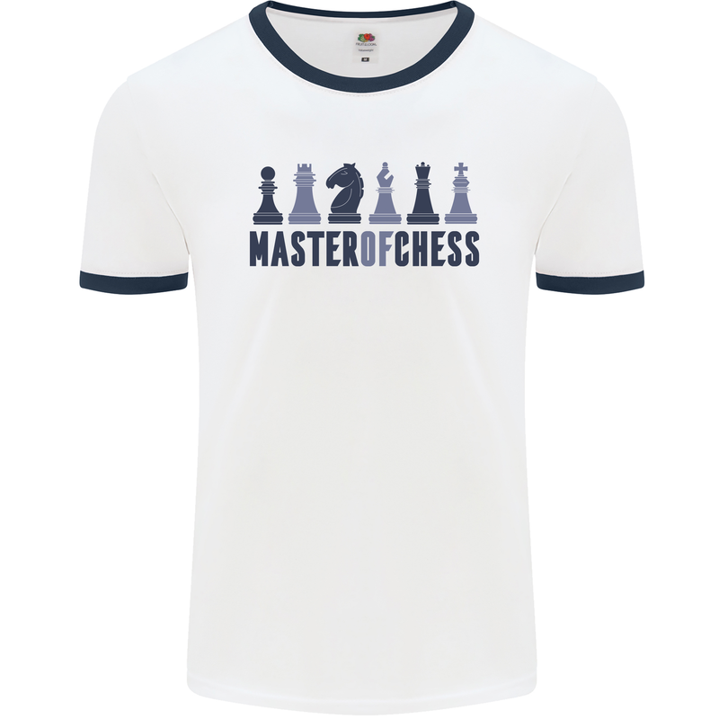 Master of Chess Mens White Ringer T-Shirt White/Navy Blue