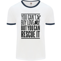 You Can't Buy Love Funny Rescue Dog Puppy Mens White Ringer T-Shirt White/Navy Blue