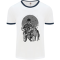 Gas Mask & Dog Apocalypse Armed Militia Mens White Ringer T-Shirt White/Navy Blue