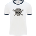 Mechanic Engine Skull Mens White Ringer T-Shirt White/Navy Blue