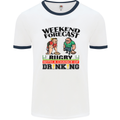 Weekend Forecast Rugby Funny Beer Alcohol Mens White Ringer T-Shirt White/Navy Blue