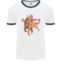 Chinese Zodiac Shengxiao Year of the Ox Mens White Ringer T-Shirt White/Navy Blue