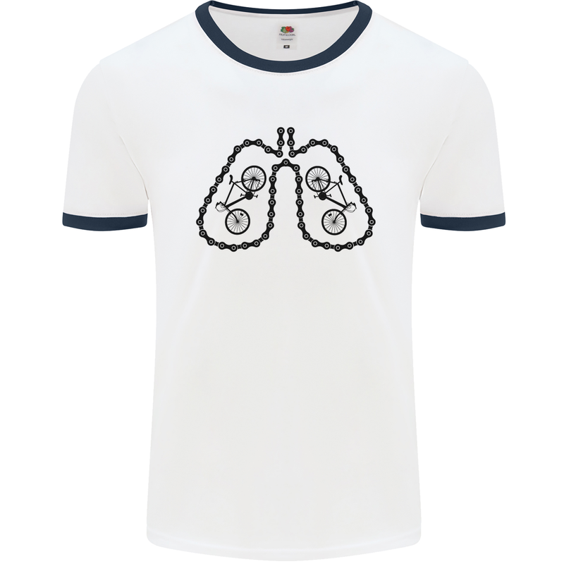 Bicycle Lungs Funny Cycling Bike Cyclist Mens White Ringer T-Shirt White/Navy Blue