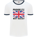 Proud to Wear Flag Not Racist Union Jack Mens White Ringer T-Shirt White/Navy Blue