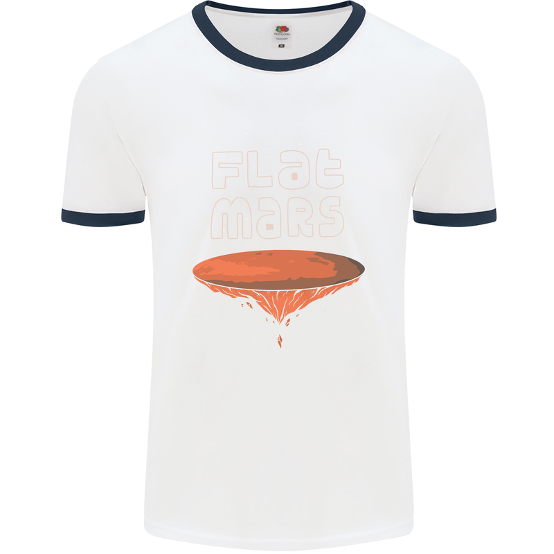 Flat Planet Mars Mens White Ringer T-Shirt White/Navy Blue