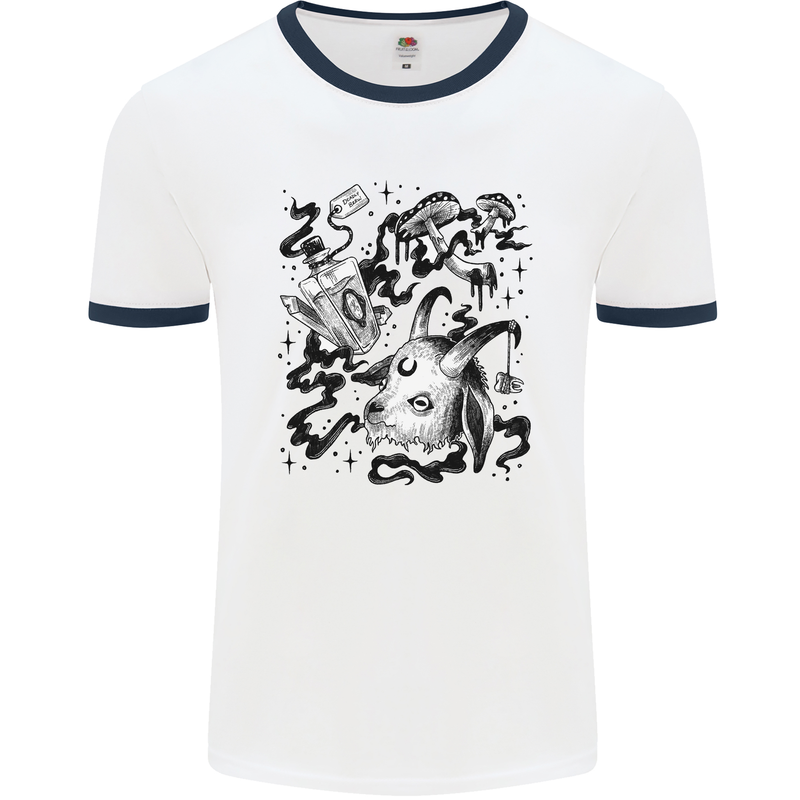Dark Magic Black Voodoo Magic Mushrooms Mens Ringer T-Shirt White/Navy Blue
