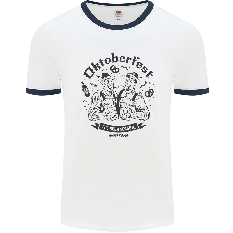 Oktoberfest Its Beer Season Mens Ringer T-Shirt White/Navy Blue