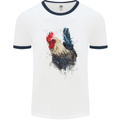 A Chicken Watercolour Mens White Ringer T-Shirt White/Navy Blue