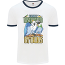 Easily Distracted by Bird Watching Mens White Ringer T-Shirt White/Navy Blue