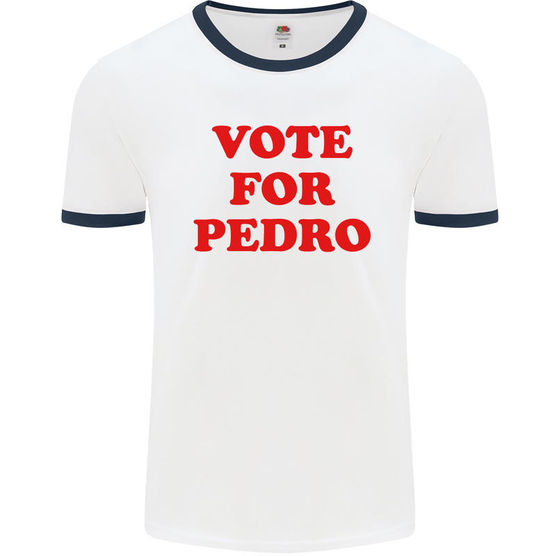 Vote For Pedro Mens White Ringer T-Shirt White/Navy Blue
