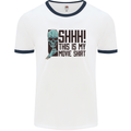 SHHH This Is My Movie T-Shirt Skull Horror Mens White Ringer T-Shirt White/Navy Blue