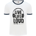 Live Life Loud Rock n Roll Guitar Music Mens Ringer T-Shirt White/Navy Blue