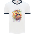 Watercolour Hedgehog Mens White Ringer T-Shirt White/Navy Blue