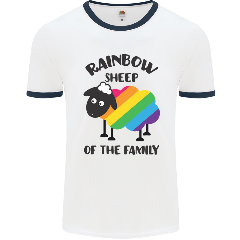 Rainbow Sheep Funny LGBT Gay Pride Day Mens White Ringer T-Shirt White/Navy Blue