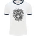 Lion Mandala Art Mens White Ringer T-Shirt White/Navy Blue