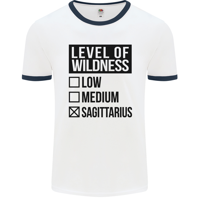 Levels of Wildness Sagittarius Mens White Ringer T-Shirt White/Navy Blue