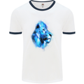 Watercolour Lion Mens White Ringer T-Shirt White/Navy Blue