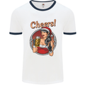Christmas Sexy Santa Clause Xmas Mens White Ringer T-Shirt White/Navy Blue