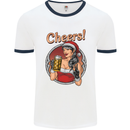 Christmas Sexy Santa Clause Xmas Mens White Ringer T-Shirt White/Navy Blue