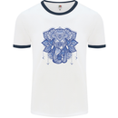 Mandala Art Elephant Mens White Ringer T-Shirt White/Navy Blue
