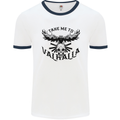 Take Me To Valhalla Viking Skull Odin Thor Mens White Ringer T-Shirt White/Navy Blue