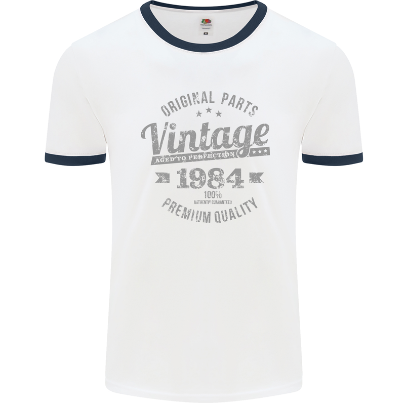 Vintage Year 39th Birthday 1984 Mens Ringer T-Shirt White/Navy Blue