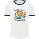 Invite Peace Into Your Day Hippy Love 60's Mens White Ringer T-Shirt White/Navy Blue