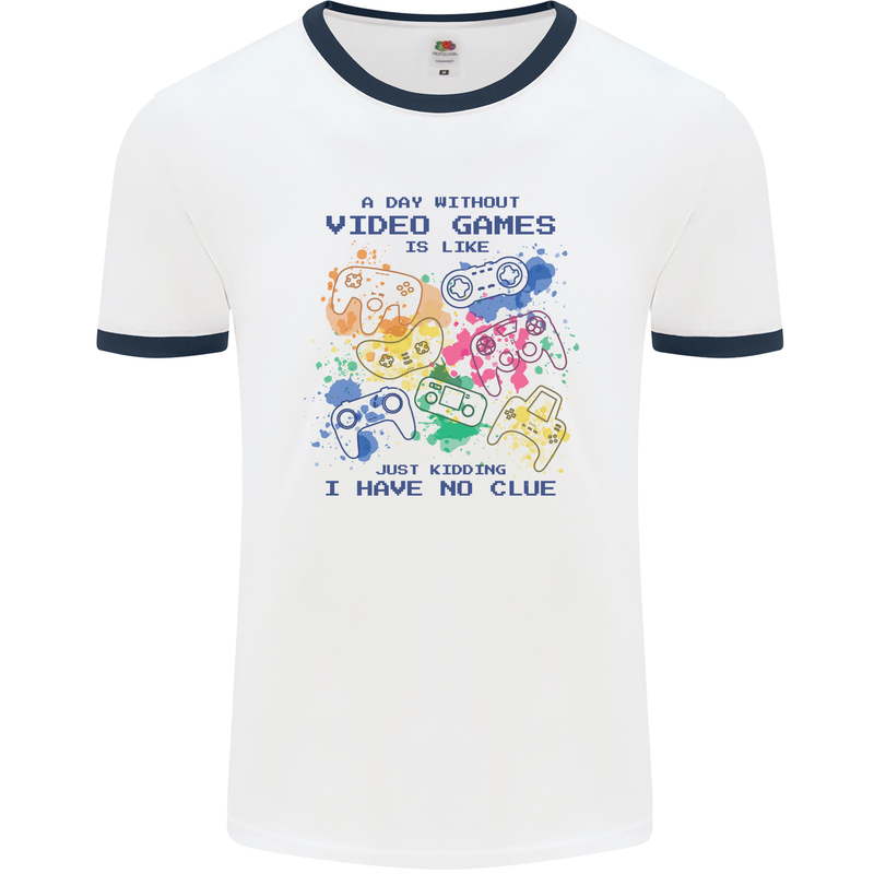 A Day Without Video Games Mens White Ringer T-Shirt White/Navy Blue