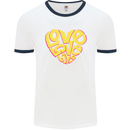 Love Word Art Heart Shape Anti-War Hippy Mens White Ringer T-Shirt White/Navy Blue