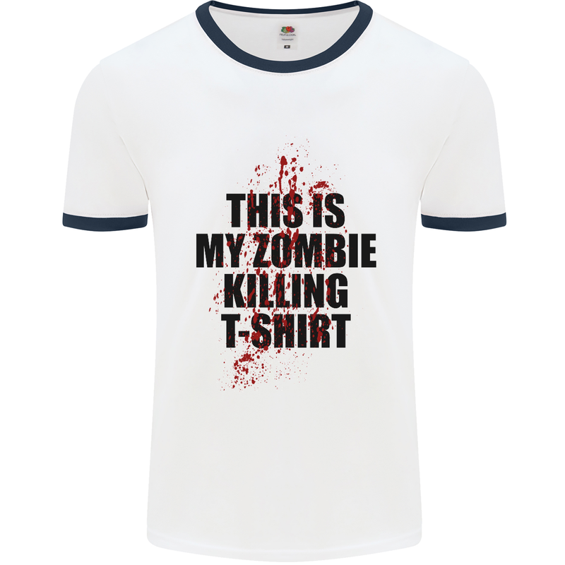 This Is My Zombie Killing Halloween Horror Mens White Ringer T-Shirt White/Navy Blue