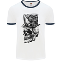 Steampunk Skull With Top Hat Mens White Ringer T-Shirt White/Navy Blue