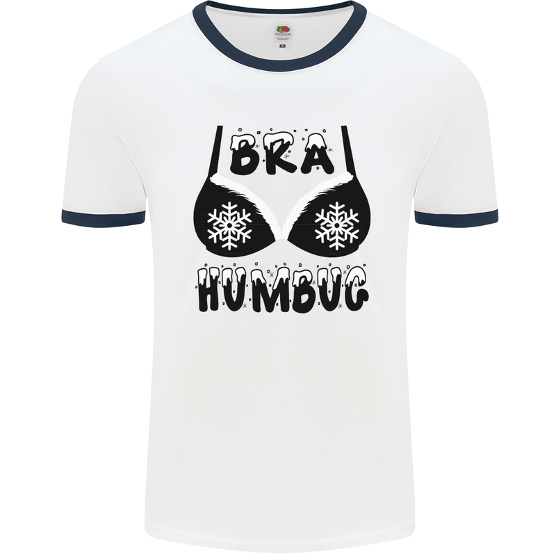 Bra Humbug Snowflake Funny Christmas Mens White Ringer T-Shirt White/Navy Blue