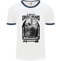 Great Beard Comes Great Responsibility Skull Mens White Ringer T-Shirt White/Navy Blue