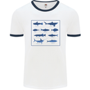 Fish Species Fishing Fisherman Shark Mens White Ringer T-Shirt White/Navy Blue