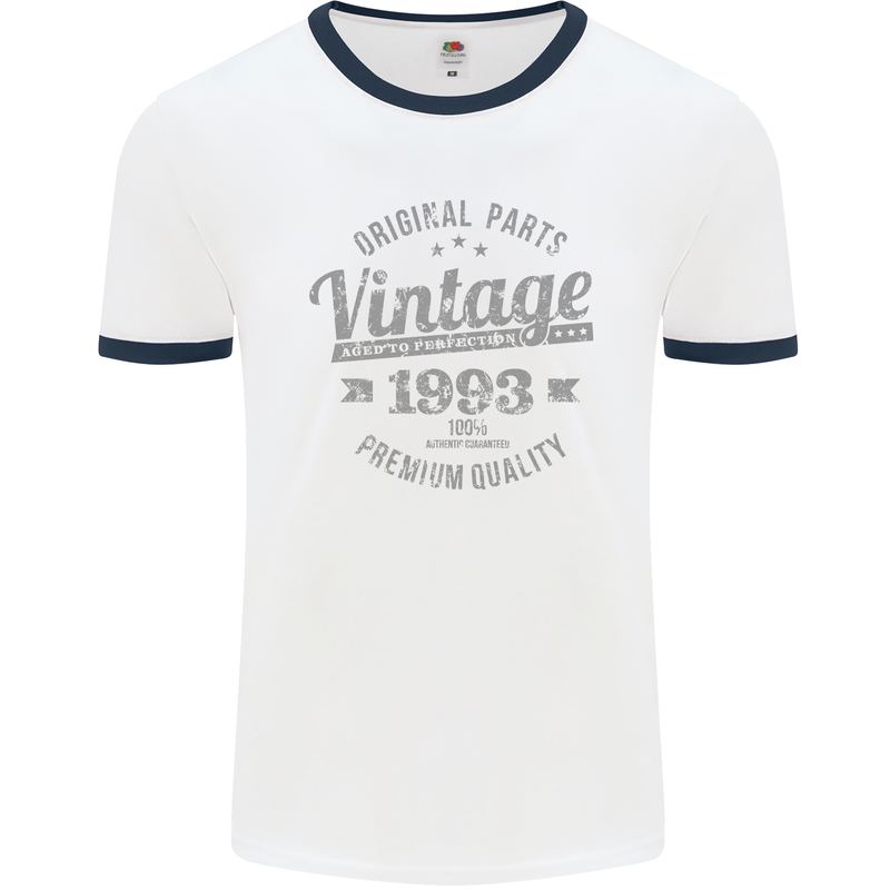 Vintage Year 30th Birthday 1993 Mens Ringer T-Shirt White/Navy Blue