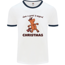 Gingerbread Man Unicorn Christmas Mens White Ringer T-Shirt White/Navy Blue