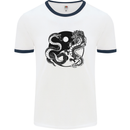 Yin Yang Dragons Japan Japanese Mens White Ringer T-Shirt White/Navy Blue