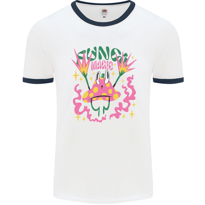 Fungi Magic Mushrooms Trippy LSD Mens Ringer T-Shirt White/Navy Blue