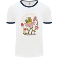 Honor the Land Frog Climate Change Hippy Mens White Ringer T-Shirt White/Navy Blue