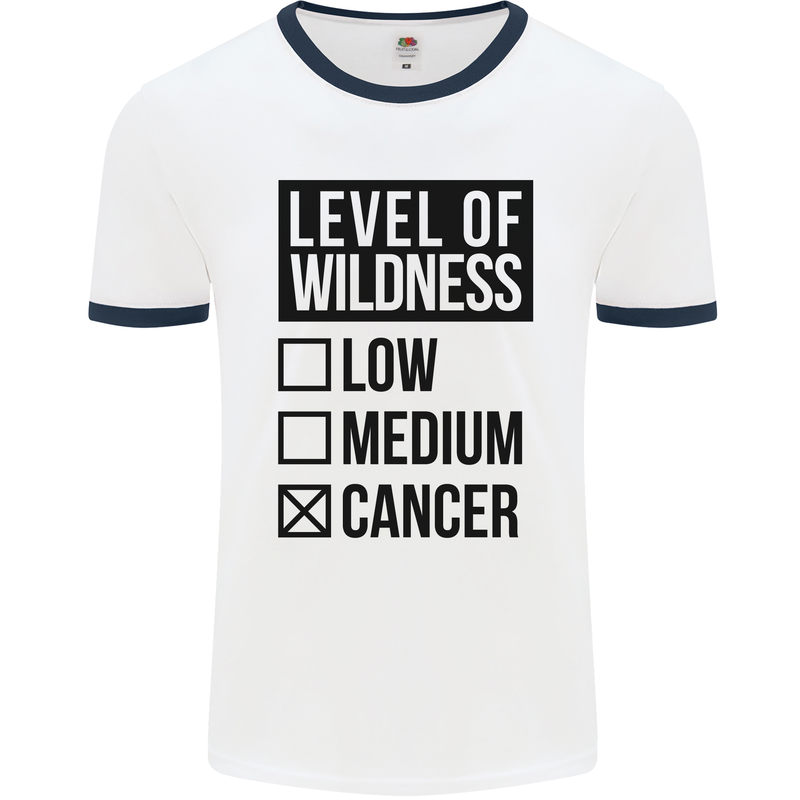 Levels of Wildness Cancer Mens White Ringer T-Shirt White/Navy Blue