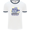 Whoos the Best Dad Funny Fathers Day Owl Mens White Ringer T-Shirt White/Navy Blue